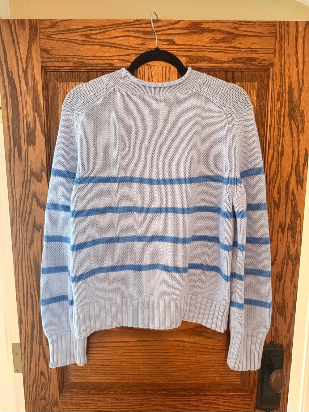 Free Assembly 100% Cotton Striped Rollneck Sweater, size large, blue